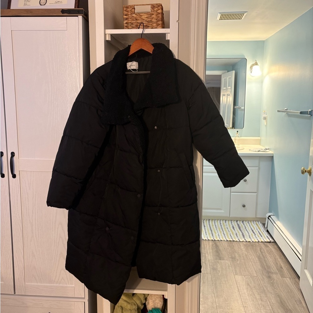 Reserved Black Coat with Textured Collar